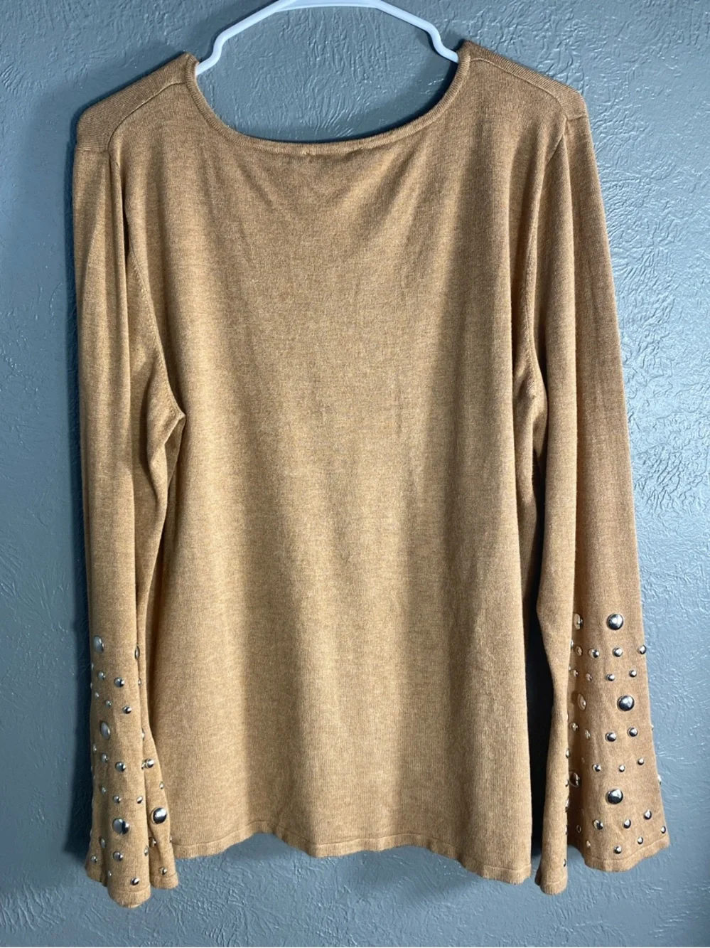 INC International Concepts Sweater Womens XXL Tan Embellished Bell Sleeve V Neck